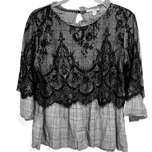 Valerie Stevens Elegant Black and Gray Lace Women's Top